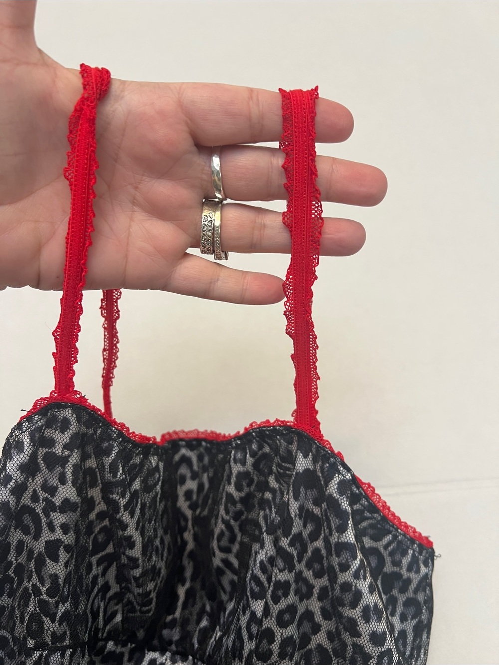 VINTAGE Y2K XOXO LEOPARD PRINT DRESS- MESH OVER SATIN WITH RED LACE STRAPS SMALL - Picture 10 of 15
